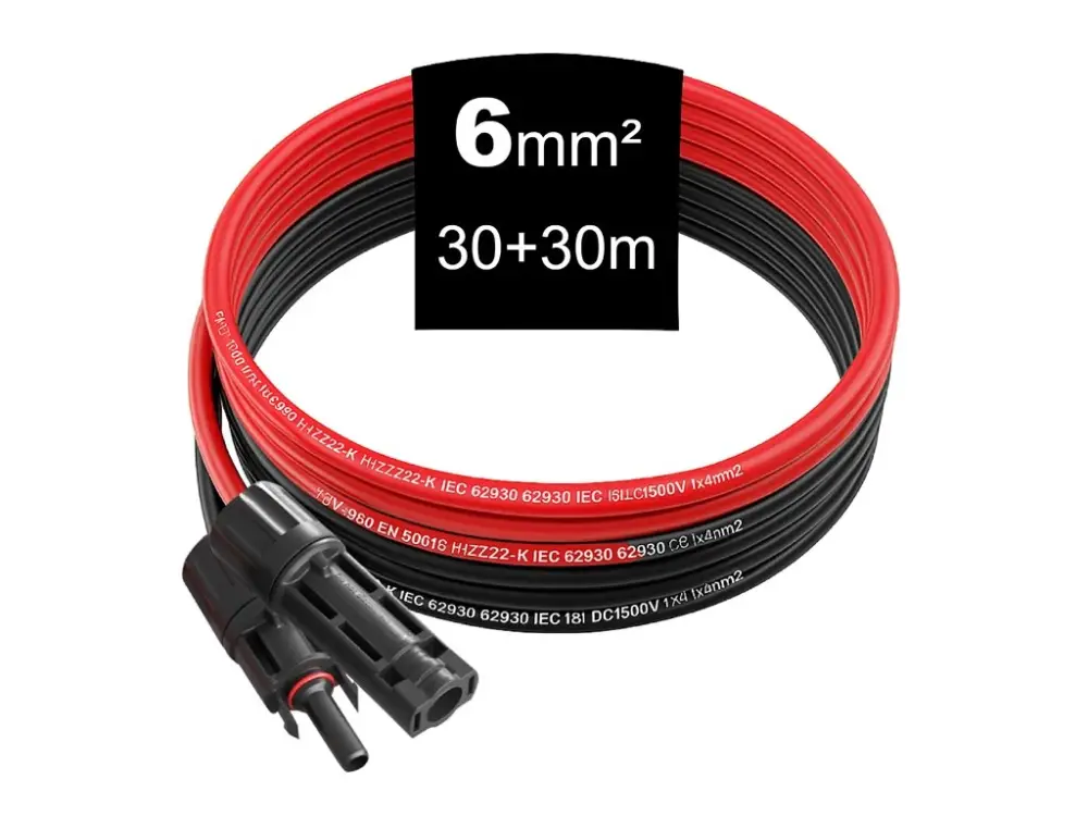 Ihned K Objednání Solární kabely 6 mm², UV ochrana - s konektory - 30+30m