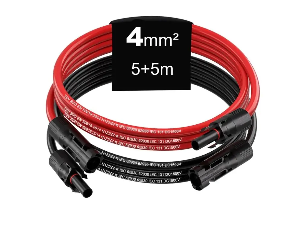Solární kabely PRODLUŽOVACÍ včetně 2 párů konektorů MC4 - 5+5m (4mm²) Přímo Od Výrobce