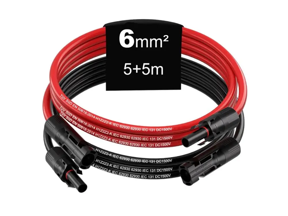 Novinka Solární kabely PRODLUŽOVACÍ včetně 2 párů konektorů MC4 - 5+5m (6mm²)