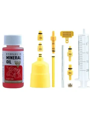 Akční Nabídka Sada pro odvzdušnění hydraulických brzd, minerální olej 60 ml, injektor, adaptéry, kompatibilní s Tektro, Magura, Zoom, Nutt, Blooke