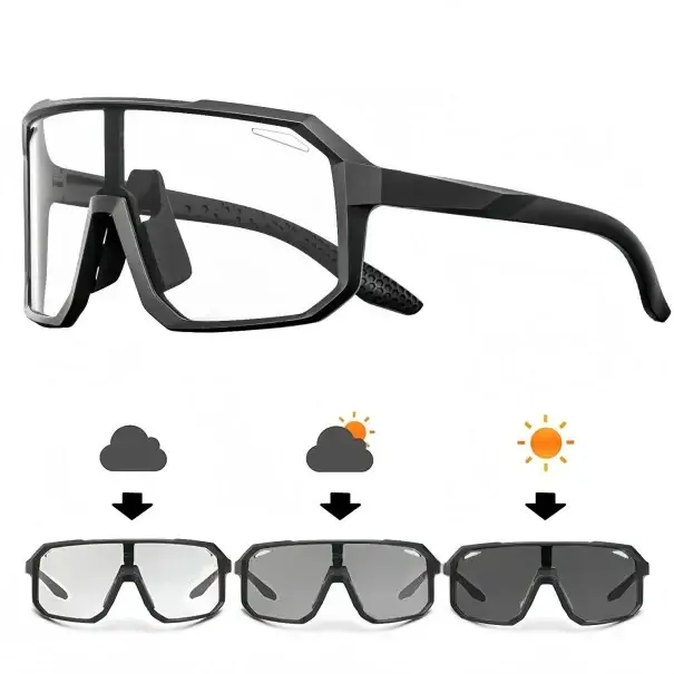 Dokud Zásoby Vydrží Fotochromatické cyklistické brýle UV400 154 mm PC čočky Černé sportovní obroučky MTB běžecké outdoor sluneční brýle
