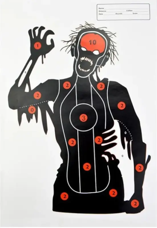 Papírový střelecký terč zombie silueta 45 x 32 cm Číslované bodované zóny zásahu Trénink přesnosti a rychlosti střelby Nejlepší Cena