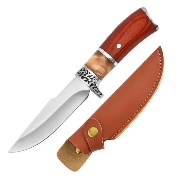 Outdoorový rovný nůž do divočiny 20 cm Nerezová čepel Dřevěná pryskyřičná rukojeť Taktický survival nůž S pouzdrem Kempování Originální