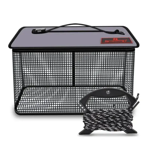 Skládací rybářská klec na ryby s lankem 5 m Pogumovaný vezírek 40 × 23 × 24 cm Odolná síťovina Pevná konstrukce Snadné přenášení Vrácení Zdarma