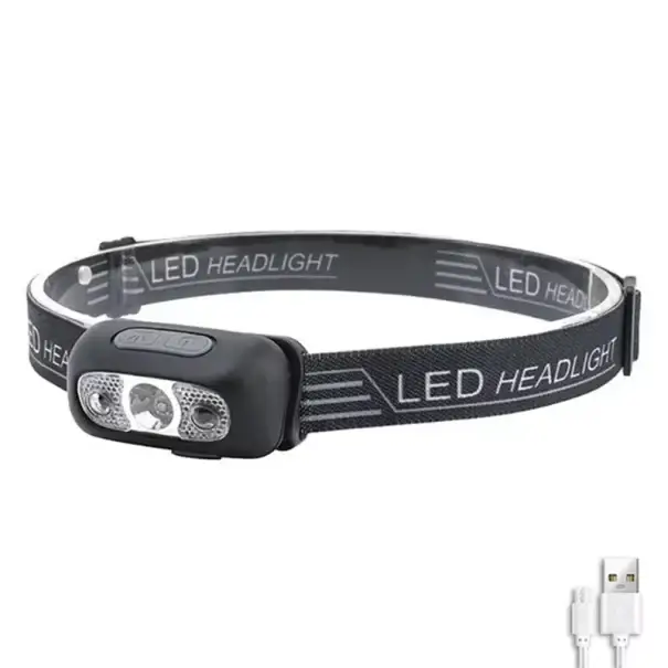 Ověřený Silná světelná čelovka s LED 350 lm Senzor pohybu IPX4 USB nabíjení Baterie 450mAh Elastický popruh Čelová svítilna 3,5 x 7 cm Outdoor