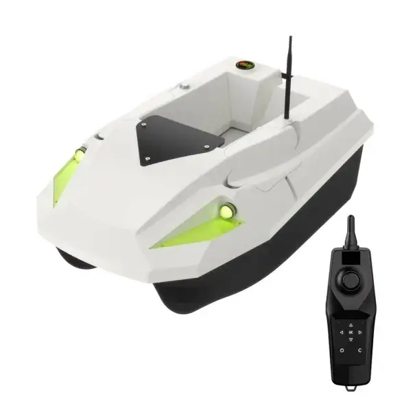 Dokud Zásoby Vydrží Černá krmná rybářská loďka 47 x 28 x 21 cm Dálkově ovládaná loď s dosahem 600 m Duální baterie 2 x 15600 mAh