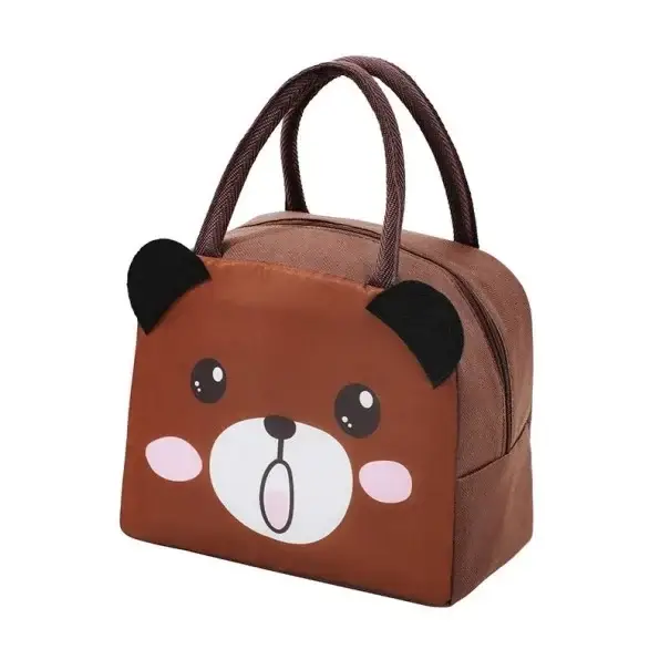 Nejlepší Volba Dětská termo taška 23x14x19 cm Hnědá barva Roztomilý motiv medvěda Svačinová taška Izolační obědová taška Zip Školka Škola Výlety