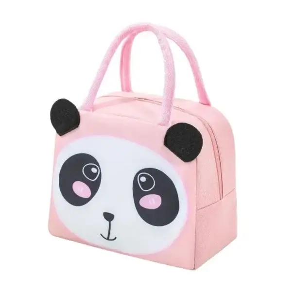 Dětská termo taška 23x14x19 cm Růžová barva Roztomilý motiv pandy Izolační obědová taška na svačinu Školní taška Zip Přenosná Jen Po Omezenou Doba