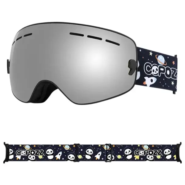 Ověřený Dětské lyžařské brýle 15,5 x 8,2 cm UV400 Unisex Polykarbonát Nemlžící Šedé s potiskem raket a pandy Pouzdro na brýle