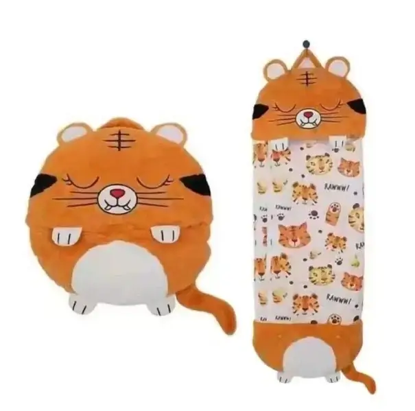 Vysoce Kvalitní Dětský spacák plyšový tygr 135 × 50 cm bavlna chmýří králičí kožešina oranžový zip po celé délce pro spaní i odpočinek
