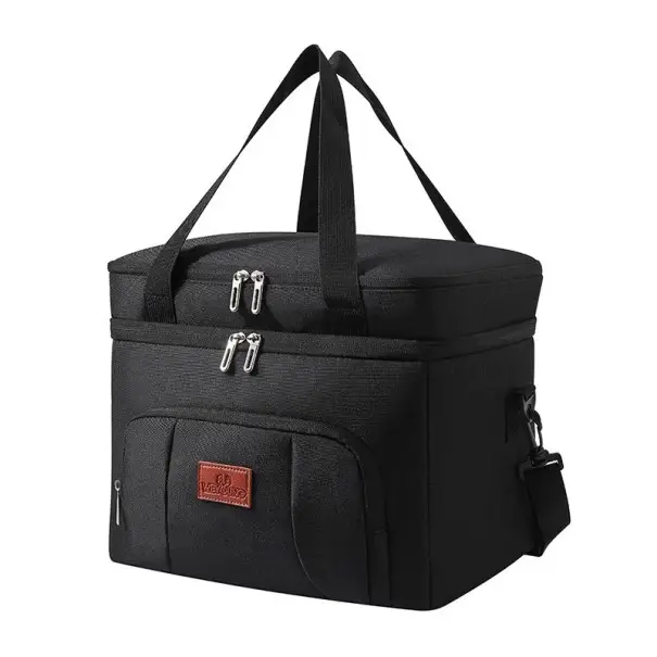 Dvouvrstvá termo taška 21 x 26 x 19 cm Neutrální barvy Obědová chladicí taška s izolační vrstvou Dvoupodlažní design Přenosná taška na jídlo Omezená Nabídka