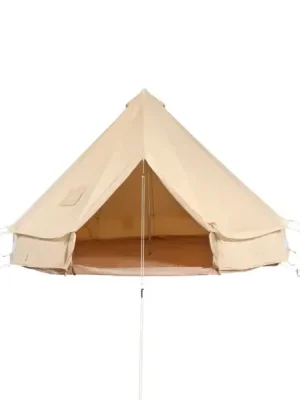 Akce Plátěný kempingový stan zvonový pro 4 osoby 3 x 2 m prodyšný béžový pro kemping glamping festivaly a venkovní pobyt