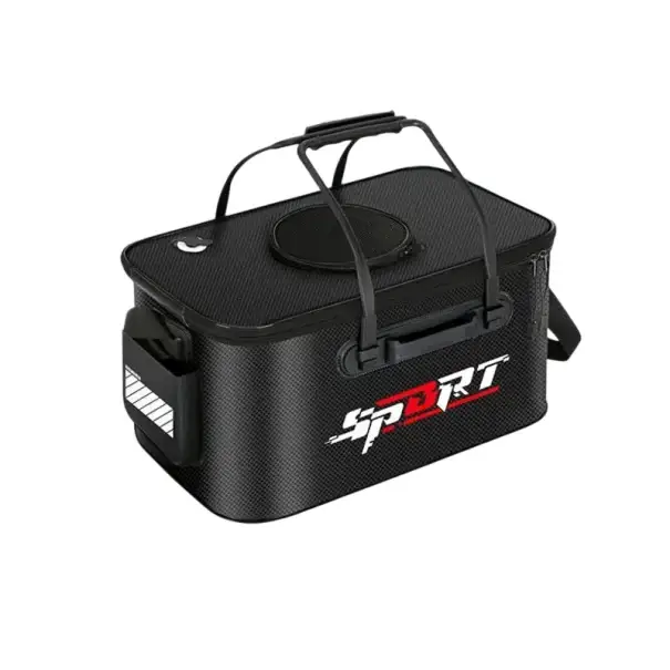 Skládací rybářský box na živé ryby 35 × 23 × 22 cm přenosná nádrž s víkem černo šedý transportní kbelík pro rybolov Top Prodej