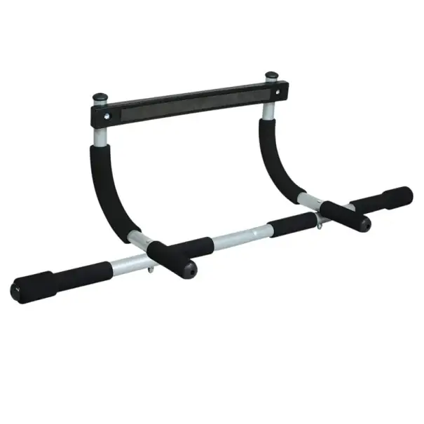 Výhodná Nabídka Závěsná hrazda na shyby do zárubně 61–81 cm, nosnost 150 kg, ocelová konstrukce s pěnovými úchopy, multifunkční, černá, domácí cvičení