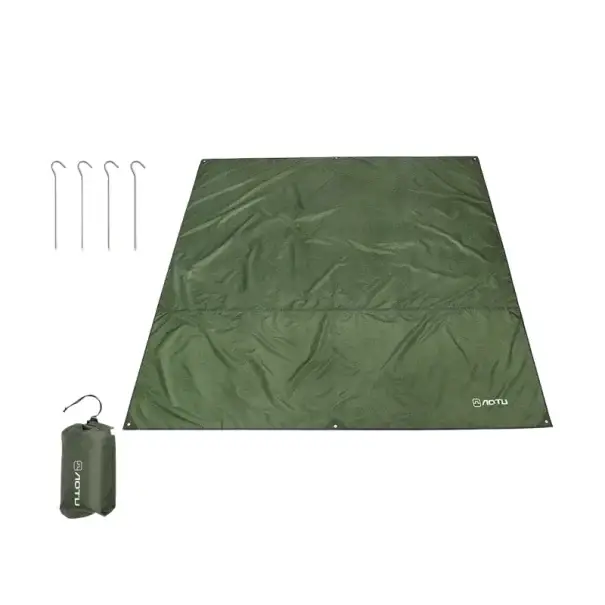 Zelená stanová plachta 220 x 180 cm Voděodolná plachta na kempování s oky 4 hliníkové kolíky 18 cm Outdoor přístřešek na táboření Levný