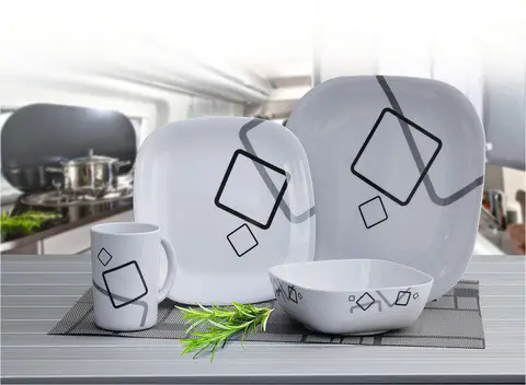 Autentický Melaminová sada nádobí Cuneo pro 4 osoby CAMP4, 16 dílů