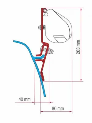 Adaptér na uchycení markýzy Fiamma F35pro delky 220 cm na stěnu na okapový list Volkswagen T3 bez/se zvedací střechou Must-Have