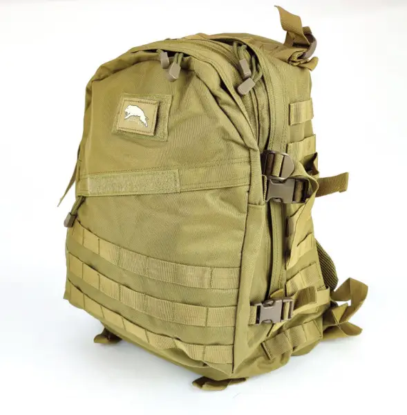 Batoh maskáčový, khaki, 33x18x47cm, objem 45L, Smilodon Akce