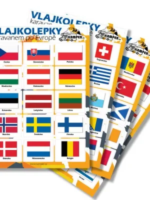 Akce Cestovatelské vlajkové samolepky - státy a území Evropy a okolí 60ks, 4 listy A4