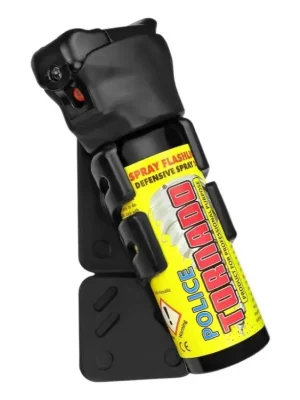 Super Cena Pepřový sprej POLICE TORNADO - 63 ml s držákem na dveře a LED světlem, černý držák