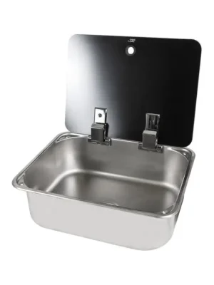 Akce Hranatý nerezový dřez se skleněným krytem CAN