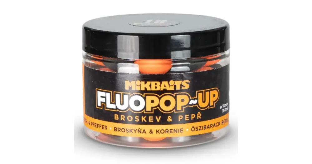 Akční Cena Mikbaits Plovoucí Boilie Fluo Broskev Pepř 150 ml - 18 mm