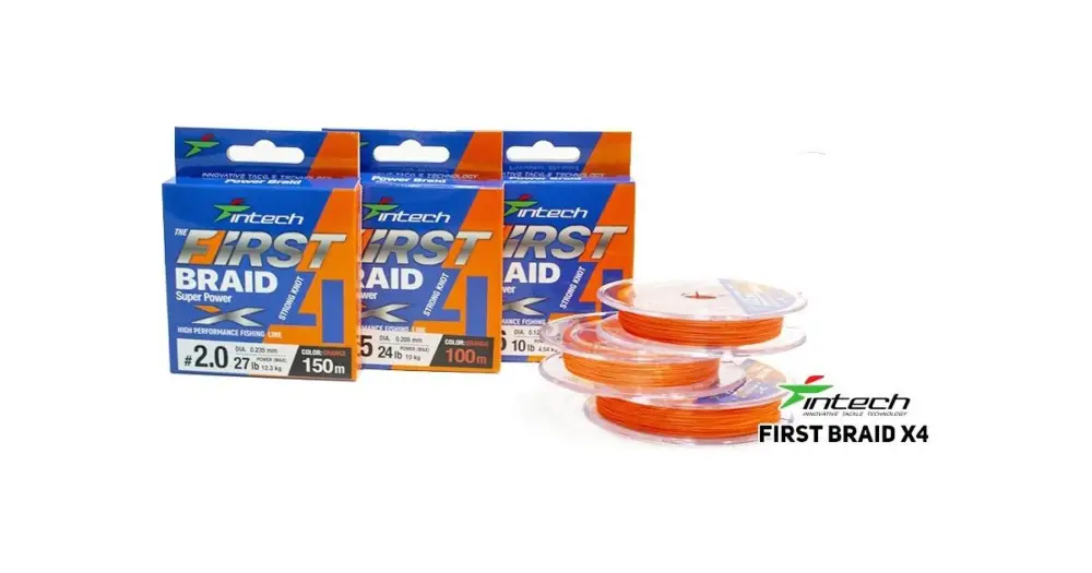 Originální Intech First Splétaná Šňůra Braided Line Braid X4 Orange 150 m - 0,185 mm 9,1 kg