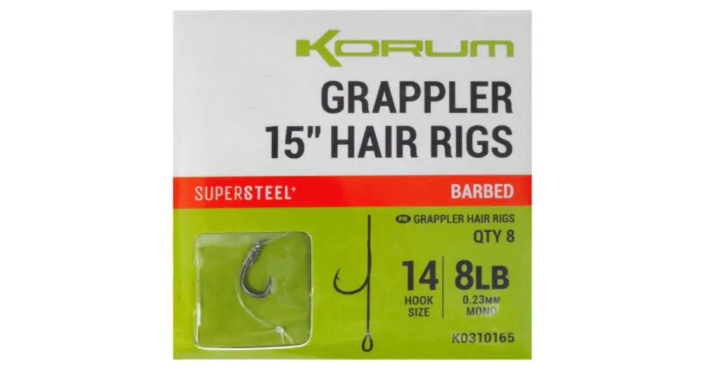 Korum Návazec Grappler 15” Hair Rigs Barbed 38 cm - Velikost Háčku 14 Průměr 0,23 mm Nosnost 8 lb Akční Cena