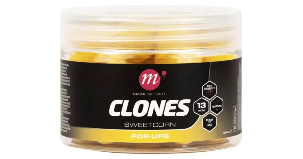 Mainline Plovoucí Boilies Clones Pop Ups 13 mm 150 ml Sweetcorn Značkový