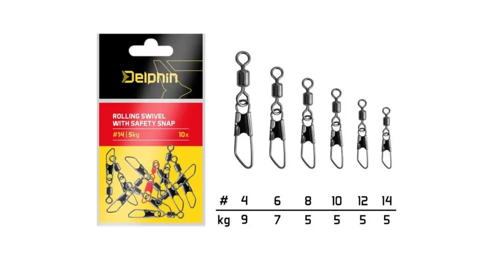 Novinka Delphin Karabinka S Obratlíkem Rolling Swivel With Safety Snap 10 ks - Velikost 10 Nosnost 5 kg