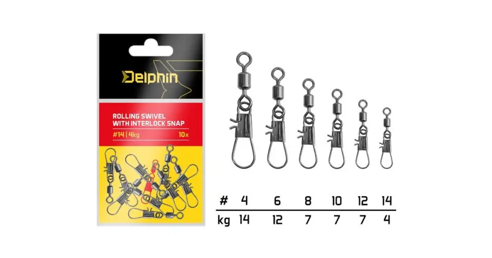Delphin Karabinka S Obratlíkem Rolling Swivel With Interlock Snap 10 ks - Velikost 6 Nosnost 12 kg Ověřený