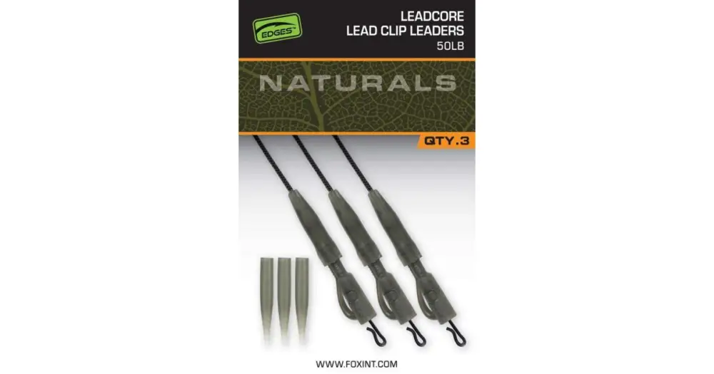 Vysoce Kvalitní Fox Montáž Naturals Leadcore Power Grip Lead Clip Leaders 75 cm 3 ks 50 lb