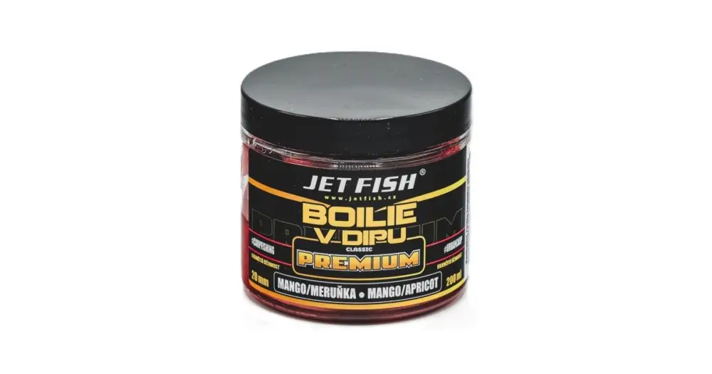 Jet Fish Boilie V Dipu Premium Clasicc 200 ml 20 mm - Mango Meruňka Nejprodávanější
