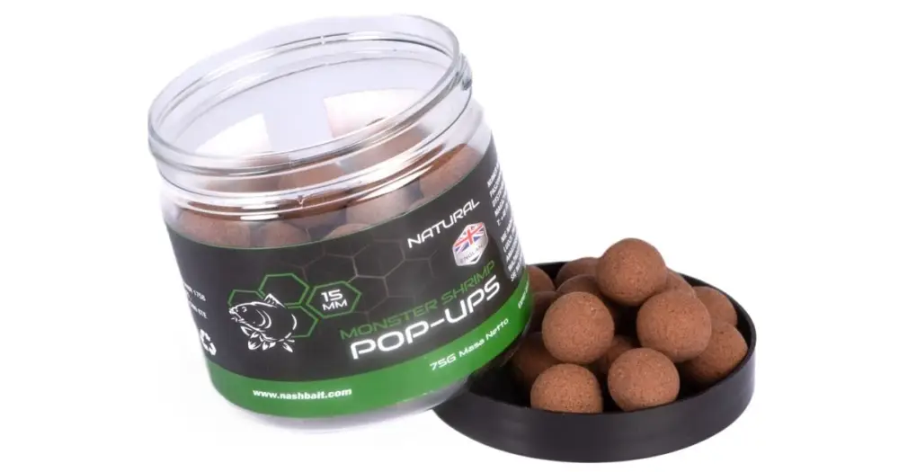 Nová Kolekce Nash Plovoucí Boilie Pop Ups Monster Shrimp Natural 75 g - 20 mm