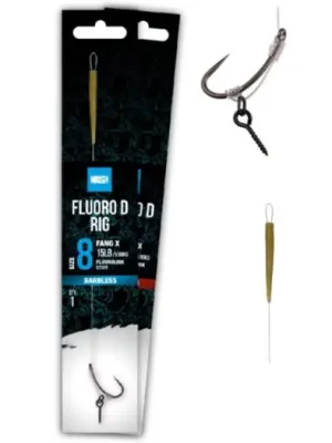 Značkový Nash Návazec Fluorocarbon D-Rig Barbless - Velikost Háčku 8