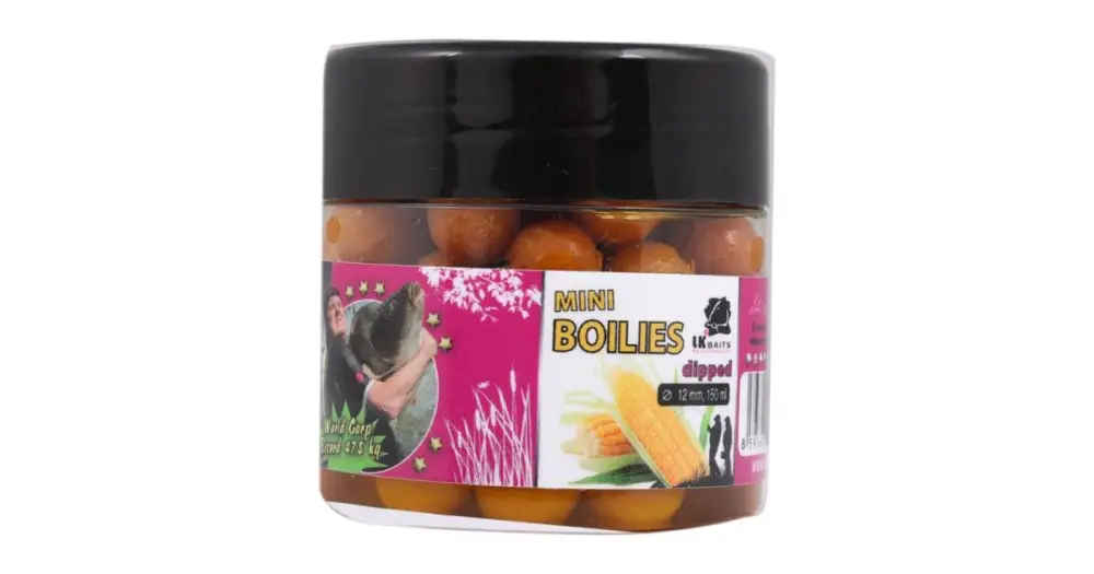 Tovární Cena LK Baits Mini Boilies In Dip World Record Carp Corn 12 mm 150 ml