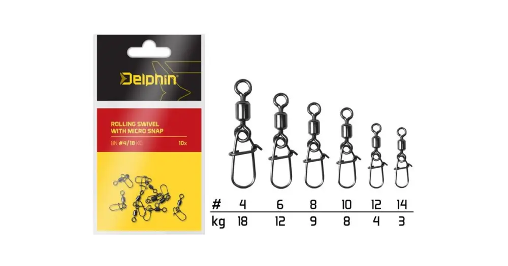 Akce Delphin Obratlík S Karabinkou Rolling Swivel With Micro Snap 10 ks - Velikost 4 Nosnost 18-Velikost 4 Nosnost 18 kg