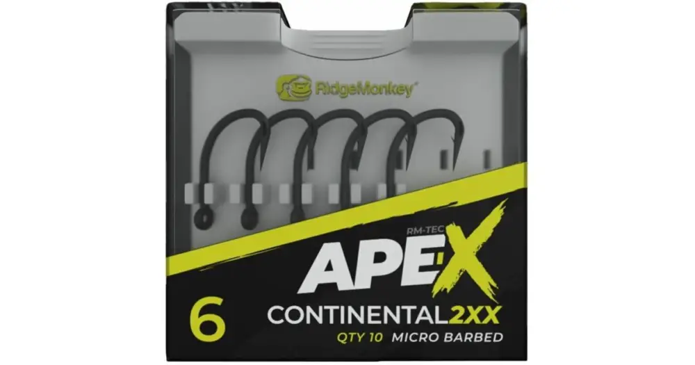 RidgeMonkey Háček Ape-X Continental 2XX Barbed 10 ks - Velikost 4 Akce