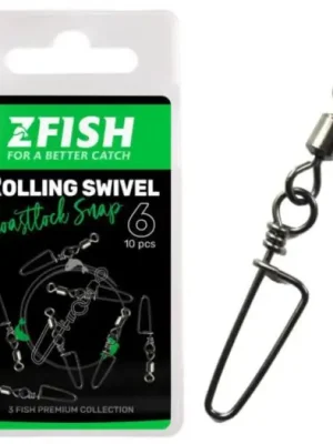 Zfish Obratlík s Karabinou Rolling Swivel & Coastlock Snap 10 ks - Velikost 10 Nosnost 20 kg Vrácení Zdarma