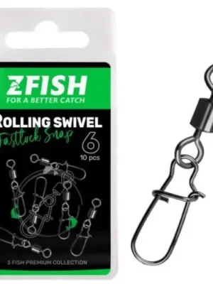 Zfish Obratlík s Karabinou Rolling Swivel & Fastlock Snap 10 ks - Velikost 8 Nosnost 23 kg Sleva