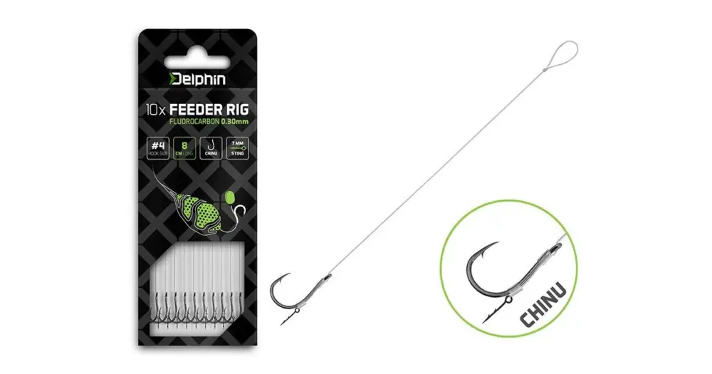 Delphin Návazec Feederový Fluoro Sting Chinu 10 ks - Délka 8 cm Průměr 0,30 mm Háček #4 Ověřený