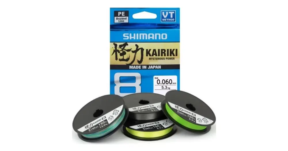 Shimano Splétaná Šňůra Kairiki 8 Zelená 150 m - Průměr 0,20 mm / Nosnost 17, kg Víkendová Akce